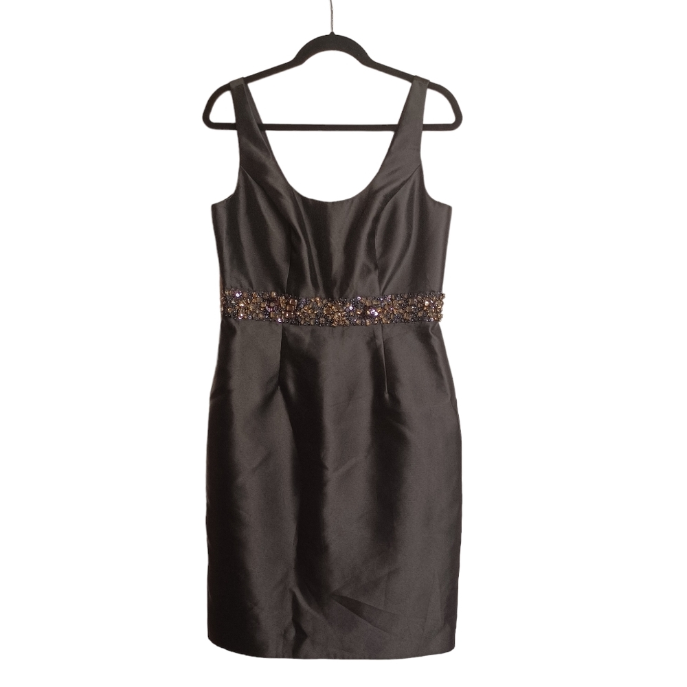 JS COLLECTIONS Beaded Rhinestone Sleeveless Black Cocktail Dress & Crop Shawl